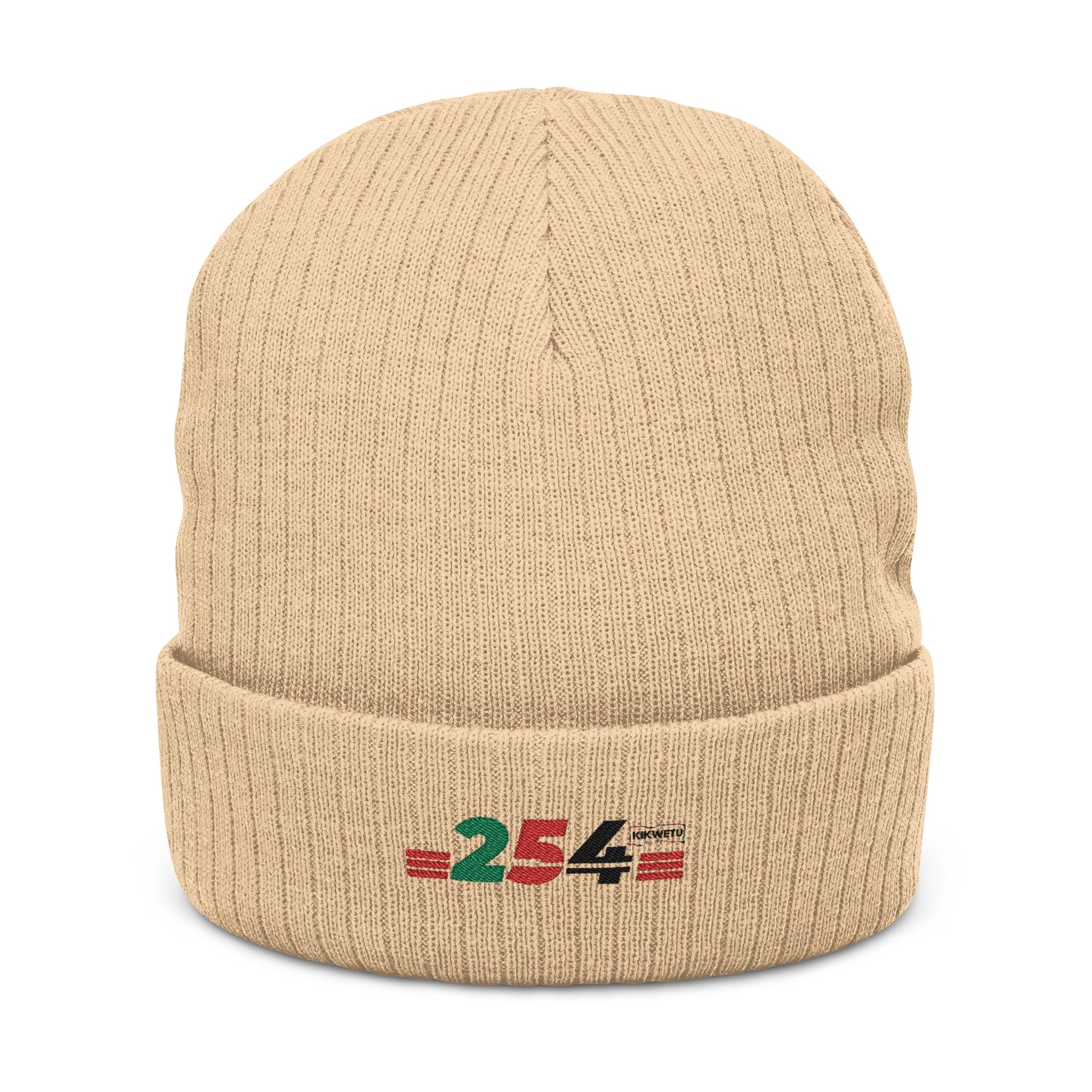 Embroidered '254' Ribbed Knit Beanie — Kenyan Flag Colors Winter Hat